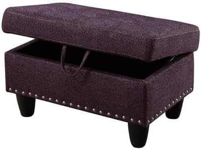 Linen Fabric Storage Ottoman with Nailhead Trim, 28.5"X19.5"X17.5" Footrest Stool, Hidden Storage Foot Stool for Living Room, Bedroom Furniture, Purple Amaranth Leaves