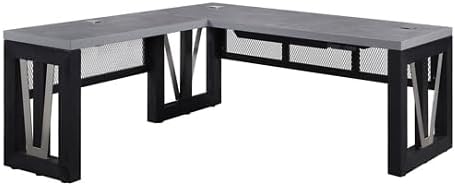 NBF District Reversible L-Shaped Executive Office Desk with Height Adjustable - Durable Laminate Computer Desk with Modesty Panel - Modern Desk with 3 Grommet Holes - Office Work Desk (Black, Gray)
