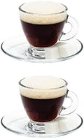 Vikko Espresso Cups, 3.25 Ounce Small Coffee Mugs with Saucer, Set of 2 Clear Glass Coffee Mug, Durable Dishwasher Safe Glass Cups for Coffee or Tea