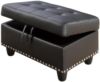 Faux Leather Storage Ottoman with Nailhead Trim, 28.5"X19.5"X17.5" Footrest Stool, Hidden Storage Foot Stool for Living Room, Bedroom Furniture, Black