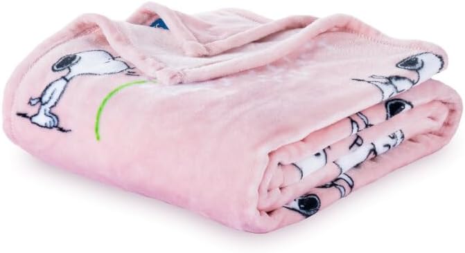 Berkshire Blanket Peanuts® VelvetLoft® Cute Character Snoopy Plush Blanket,Make A Wish Spring Pink,Twin 60 in x 90 in (Official Peanuts® Product)