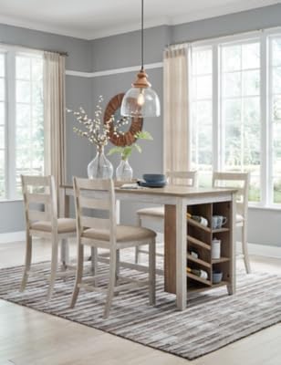 Signature Design by Ashley Skempton Farmhouse 36" Counter Height Dining Table with Storage & Wine Rack, Whitewash