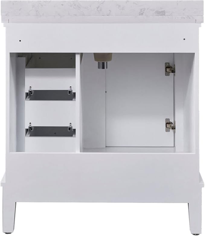 Hanover 31 Set Includes w, White Lanesboro 31'' Vanity Sink Combo for Bathroom, Powder Room | Pre-Assembled 1 Door, 3 Drawers | Accent Mirror | Artificial Stone Countertop, Cabinet, 31 inches