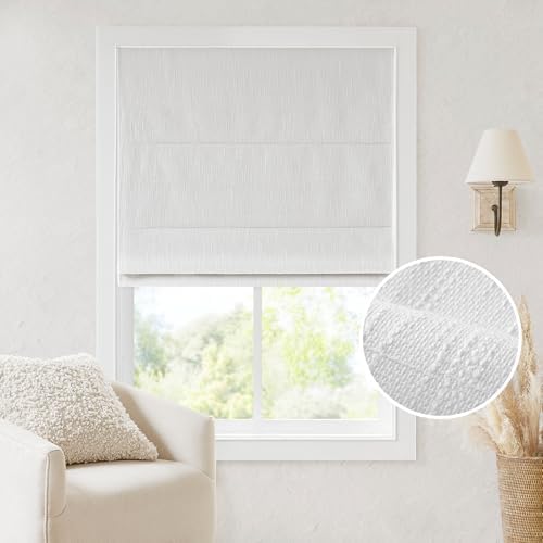 Madison Park Cordless Roman Shades, Total Blackout Window Blind Privacy Window Shades, Thermal Insulated Cordless Window Treatment for Bedroom, Living Room, Quincy, Single Panel 35" W X 64" H White