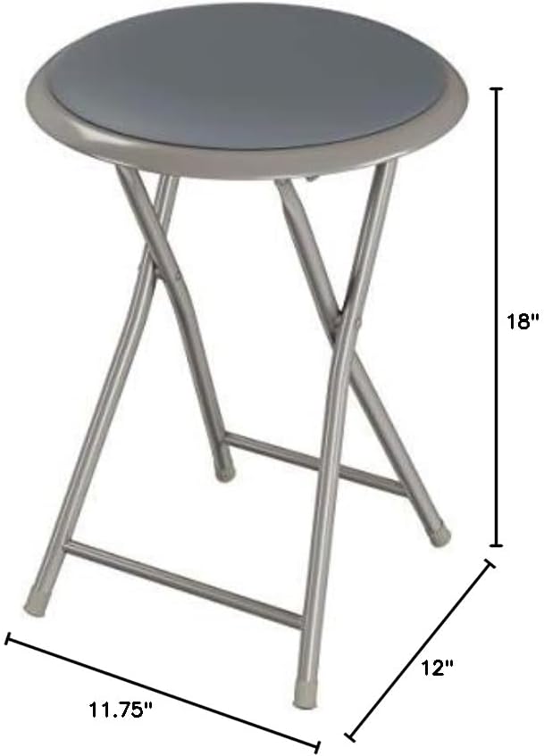 Folding Bar Stools - Set of 4 Heavy-Duty 18-Inch Stool with 225lb Capacity and Padded Seats for Dorm, Recreation or Game Room by Lavish Home (Gray)