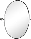 ANDY STAR Brushed Nickel Bathroom Mirror, 24 x 32 Inch Oval Pivot Mirror for Wall, Unique Farmhouse Tilt Mirror in Slim Silver Stainless Steel Metal Frame for Bedroom, Powder Room