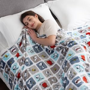 Berkshire Blanket Peanuts® VelvetLoft® Cute Character Snoopy Plush Blanket,Woof Blue,Twin 60 in x 90 in (Official Peanuts® Product)