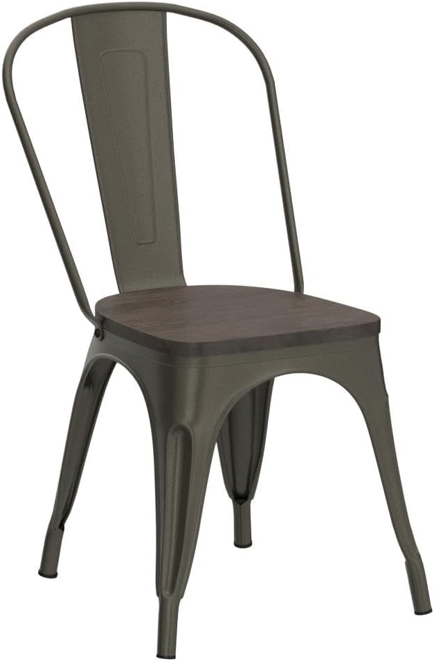 Yaheetech Metal Dining Chairs with Wood Seat/Top Stackable Side Chairs Kitchen Chairs with Back Indoor-Outdoor Classic/Chic/Industrial/Vintage Bistro Cafe Trattoria Kitchen Gun Metal, Set of 4
