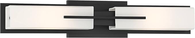 Possini Euro Design Midtown Mid-Century Modern Wall Mounted Light Black Metal Hardwired 23 1/2" Wide Light Bar Fixture White Opal Glass Shades for Bathroom Vanity Mirror House Home Room Decor