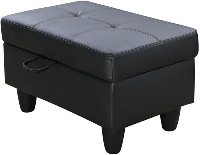 Ottoman Storage Ottoman Bench Faux Leather Footrest Footstool with Hinged Lid for Living Room, Bedroom, Entryway, Black, 28.5"X19"X17.5"