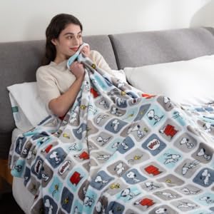 Berkshire Blanket Peanuts® VelvetLoft® Cute Character Snoopy Plush Blanket,Woof Blue,Twin 60 in x 90 in (Official Peanuts® Product)
