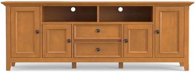 SIMPLIHOME Amherst 72-inch Wide Solid Wood TV Stand in Light Golden Brown, Transitional-Style Media Console for Living Room with Cable Management and Adjustable Shelves, Fits 80" TVs