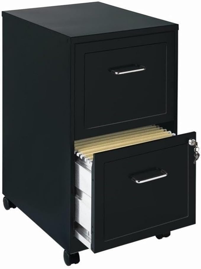 Home Square 2 Drawer Mobile Filing Cabinet Set in Black (Set of 2)