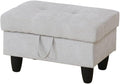 Ottoman Storage Ottoman Bench Flannel Footrest Footstool with Hinged Lid for Living Room, Bedroom, Entryway, Grey White, 28.5"X19"X17.5"