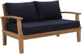 Modway Marina Outdoor Patio Teak Loveseat in Natural Navy