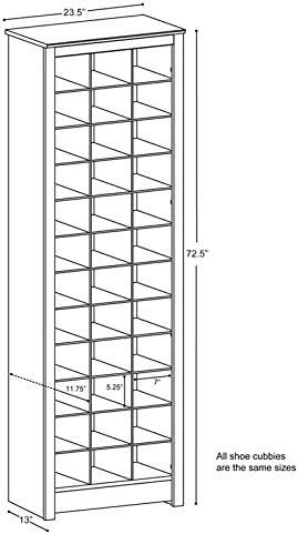 Prepac Gray Tall Storage Cabinet, Shoe Cabinet, Entryway Furniture with 36 Shoe Cubbies 13"D x 23.5" W x 72.5" H