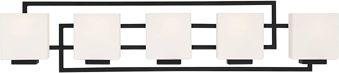 Possini Euro Design Lighting on The Square Modern Wall Mount Light Matte Black Aluminum Hardwired 37" 5-Light Fixture Opal Glass Shade for Bathroom Vanity Mirror House Living Room Home Hallway