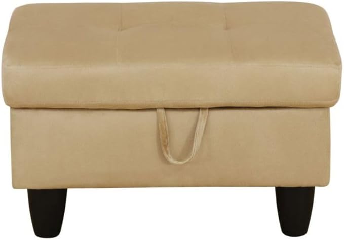 Ottoman Storage Ottoman Bench Flannel Footrest Footstool with Hinged Lid for Living Room, Bedroom, Entryway, Beige, 28.5"X19"X17.5"