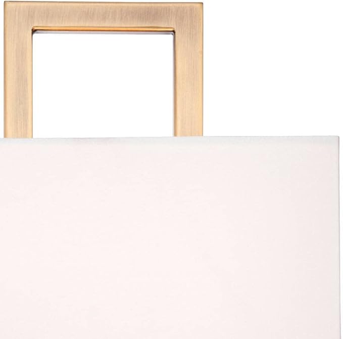 Possini Euro Design Modena Modern Wall Light Sconces Set of 2 French Brass Gold Hardwired 9 1/2" Fixture Off-White Faux Silk Half Shade for Bedroom Bathroom Vanity Living Room Home Hallway Dining