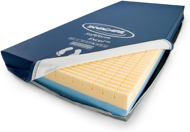 Invacare Premier Hospital Bed Mattress, Foam, Fluid-Resistant Cover Flexes in Right Places to Relieve Body Pressure, Firm Mid-Section & Soft Head/Feet Section, Enhanced Side Support for Safe Transfers