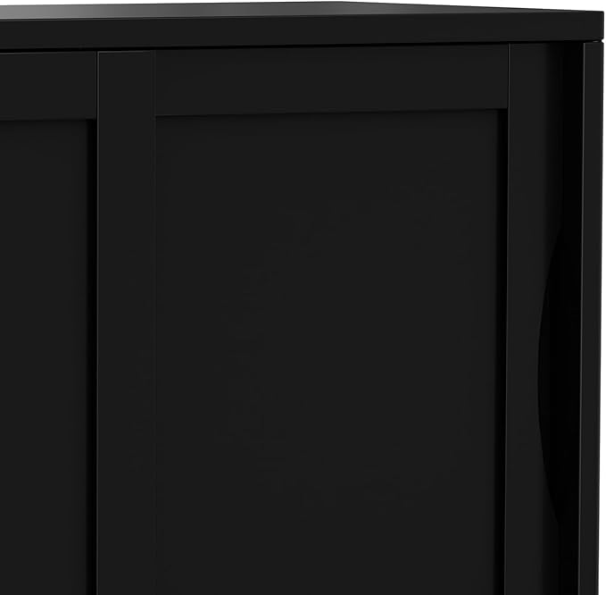 SIMPLIHOME Harper Storage Cabinet - 30 inch Wide Solid Hardwood 2-Shelf Low Console Cabinet in Black, Mid-Century Modern Cupboard for Living Room with Sliding Doors and Adjustable Shelves