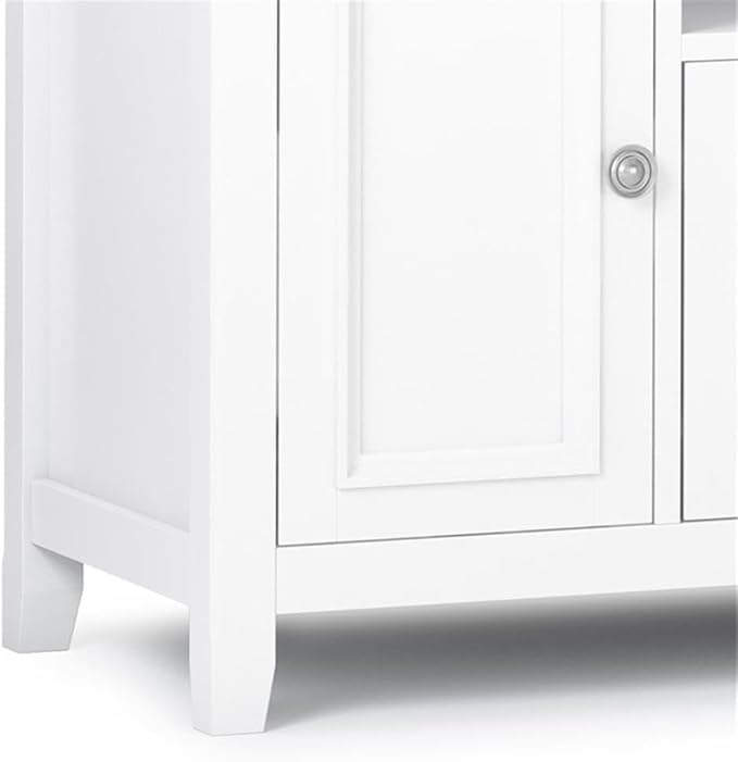 SIMPLIHOME Amherst 72-inch Wide Solid Wood TV Stand in White, Transitional-Style Media Console for Living Room with Cable Management and Adjustable Shelves, Fits 80" TVs