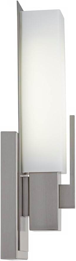 Possini Euro Design Midtown Modern Wall Light Sconce Satin Nickel Hardwired 4 1/2" Wide Fixture White Glass Rectangular Shade for Bedroom Bathroom Bedside Living Room Home Hallway Dining Kitchen