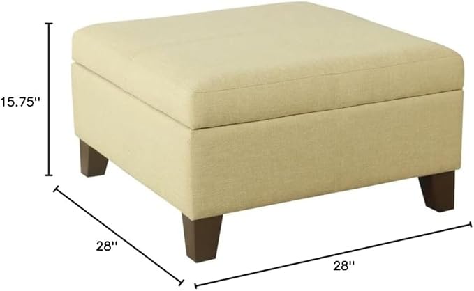 HomePop Woven Square Storage Ottoman with Wood Legs, Tan