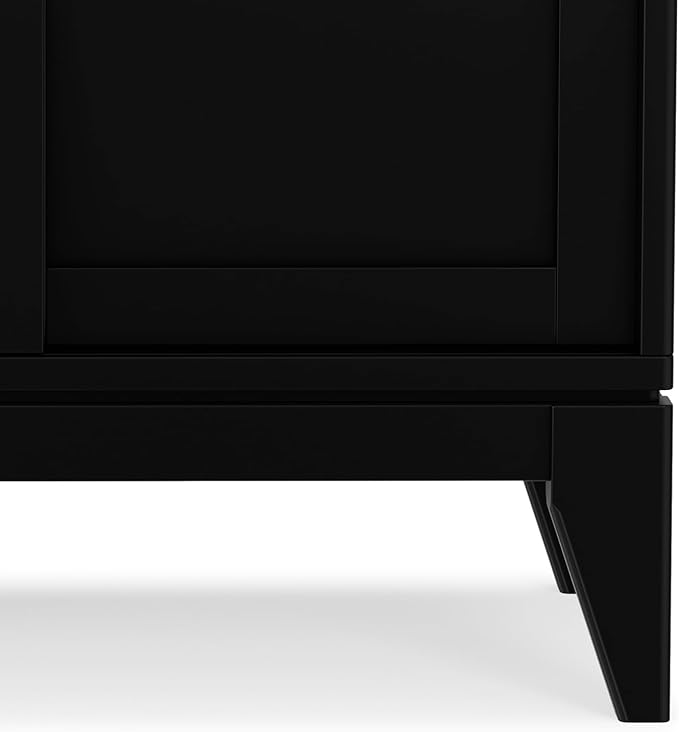 SIMPLIHOME Harper Storage Cabinet - 30 inch Wide Solid Hardwood 2-Shelf Low Console Cabinet in Black, Mid-Century Modern Cupboard for Living Room with Sliding Doors and Adjustable Shelves