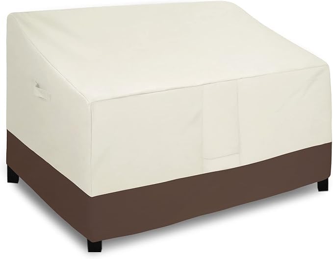 Easy-Going Waterproof Outdoor Couch Cover, Heavy Duty 3-Seater Patio Sofa Cover, Winchdproof Outdoor Furniture Cover with Air Vent (62Wx40Dx33H inch, Beige/Dark Brown)