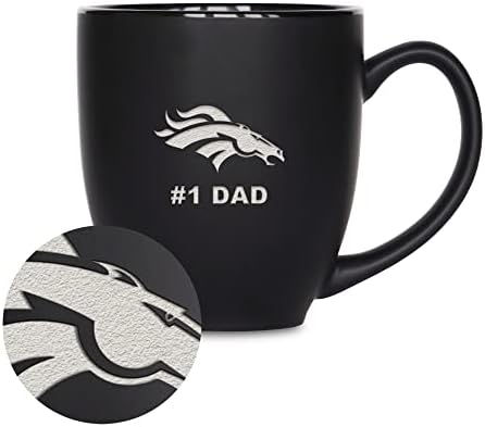 Rico Industries NFL Football #1 Dad 15oz Laser Engraved Matte Black Ceramic Bistro Mug - for Hot or Cold Drinks