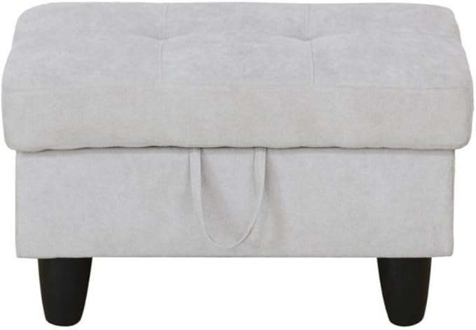 Ottoman Storage Ottoman Bench Flannel Footrest Footstool with Hinged Lid for Living Room, Bedroom, Entryway, Grey White, 28.5"X19"X17.5"