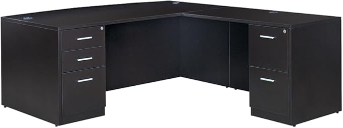 nbf signature series Modern Reversible L Shape Office Desk with Drawers - Ergonomic Computer Desk with Filing Cabinet Drawers - Ideal Executive Furniture - 71" W, Warm Ash Laminate