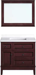 Hanover 36 Set Includes w, Brown Bedford 36'' Vanity Sink Combo for Bathroom, Powder Room | Pre-Assembled 1 Door, 3 Drawers | Accent Mirror | Artificial Stone Countertop, Cabinet, 36 inches