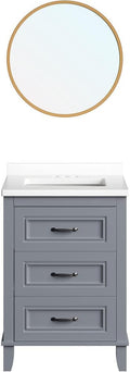 Hanover Ambridge 24'' Vanity Cabinet with Sink Combo for Bathroom, Powder Room, Pre-Assembled Cabinet, 2 Drawers, Accent Mirror, Artificial Stone Countertop, Gray Cabinet