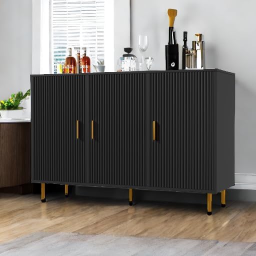 Black Sideboard Buffet Cabinet, Accent Coffee Bar with 3 Doors, Entryway Cabinet for Living Room, Kitchen, Hallway