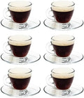 Vikko Espresso Cups, 3.25 Ounce Small Coffee Mugs with Saucer, Set of 6 Clear Glass Coffee Mug, Durable Dishwasher Safe Glass Cups for Coffee or Tea