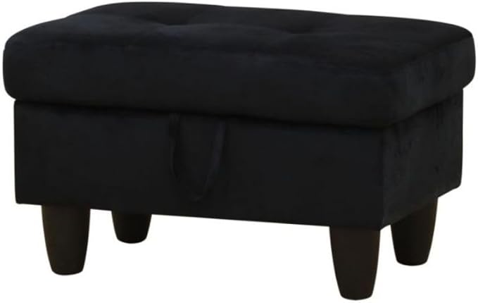 Ottoman Storage Ottoman Bench Flannel Footrest Footstool with Hinged Lid for Living Room, Bedroom, Entryway, Black, 28.5"X19"X17.5"