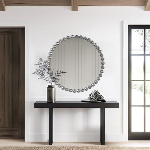 Madison Park Round Mirror, Metal Frame Circle Mirror 36 inch, Wall Art Decor Mounted Hanging for Entryway, Bathroom, hallway, Living Room, Vanity, Marlowe, Silver