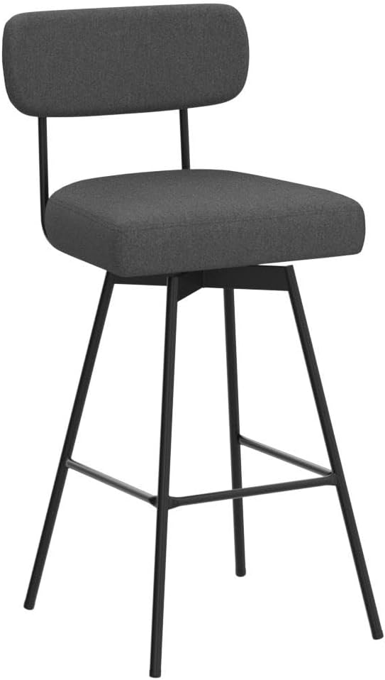 COSTWAY Bar Stools Set of 4, 29” Upholstered Bar Height Chairs with Back, 360° Swivel Dining Chairs with Heavy-Duty Metal Legs and Footrests, for Kitchen Island, Dining Room, Bar (4, Grey)