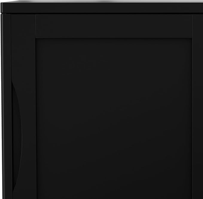 SIMPLIHOME Harper Storage Cabinet - 30 inch Wide Solid Hardwood 2-Shelf Low Console Cabinet in Black, Mid-Century Modern Cupboard for Living Room with Sliding Doors and Adjustable Shelves