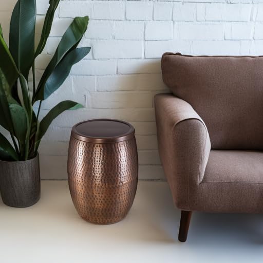 BIRDROCK HOME 20 in Metal Storage Side Table | Hammered | 15.96 in D | End Tables | Home Furniture | Removable Lid | Copper Antique