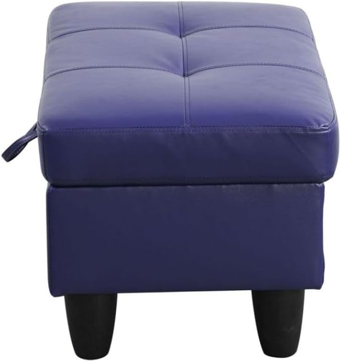 Ottoman Storage Ottoman Bench Faux Leather Footrest Footstool with Hinged Lid for Living Room, Bedroom, Entryway, Blue, 28.5"X19"X17.5"