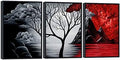 Wieco Art Large Size Framed Art Canvas Art Prints Wall Art the Cloud Tree Abstract Pictures Paintings for Bedroom Home Office Decorations Contemporary Artwork 3 Panels Black Frames