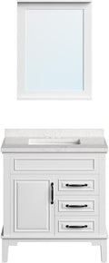 Hanover 31 Set Includes w, White Lanesboro 31'' Vanity Sink Combo for Bathroom, Powder Room | Pre-Assembled 1 Door, 3 Drawers | Accent Mirror | Artificial Stone Countertop, Cabinet, 31 inches