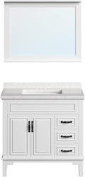 Hanover 36 Set Includes w, White Lanesboro 36'' Vanity Sink Combo for Bathroom, Powder Room | Pre-Assembled 2 Doors, 3 Drawers | Accent Mirror | Artificial Stone Countertop, Cabinet, 36 inches