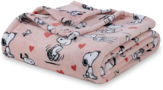Berkshire Blanket Peanuts® VelvetLoft® Cute Character Snoopy Plush Blanket,Poses and Hearts Blush,King 90 in x 108 in (Official Peanuts® Product)
