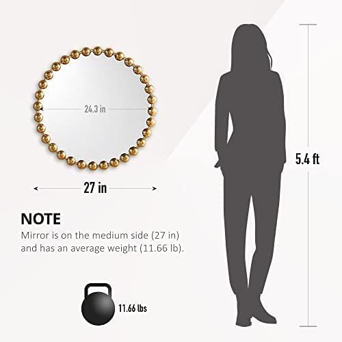 Madison Park Round Mirror, Metal Frame Circle Mirror 27 inch, Wall Art Decor Mounted Hanging for Entryway, Bathroom, hallway, Living Room, Vanity, Marlowe, Gold