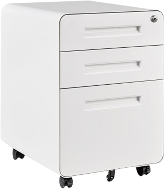 FLEXISPOT Metal File Cabinet for Under Desk Storage Mobile 3 Drawer File Cabinet Round Corner Design Filing Cabinets for Home Office,White