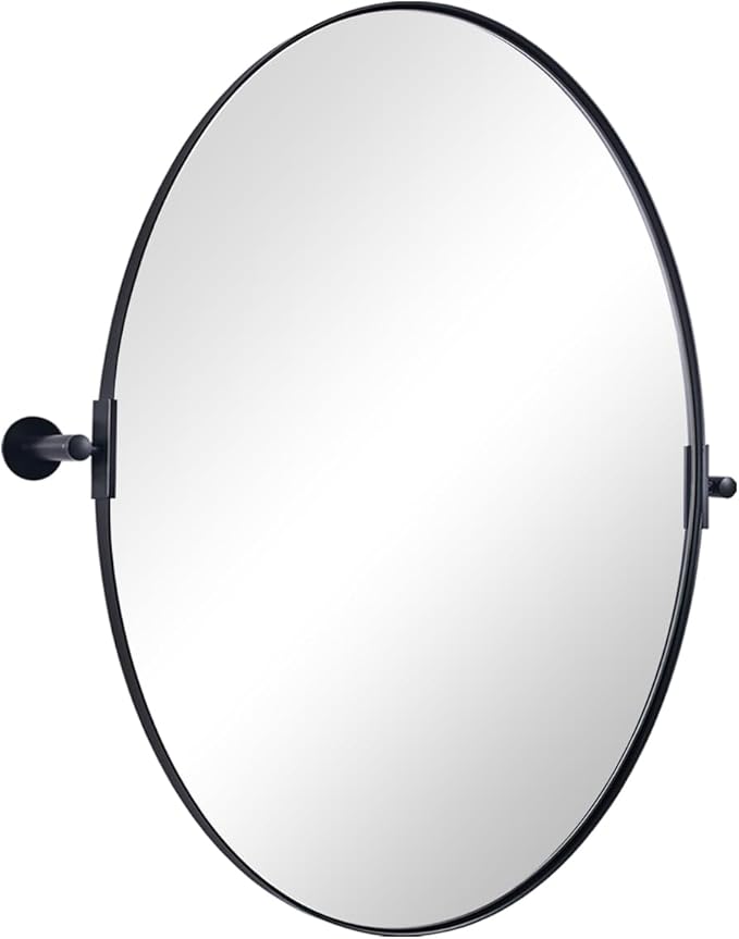 ANDY STAR Black Mirror for Bathroom, 24 x 32 Inch Oval Wall Mirror with Stainless Steel Metal Frame, Pivot Vanity Mirror Vertical Hanging for Modern Style Room